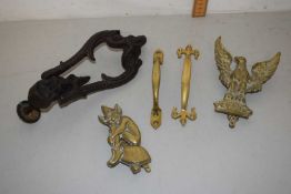 Box containing quantity of metal wares, door knocker etc