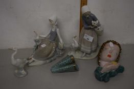 Group of Lladro figures, two girls, one with ducks