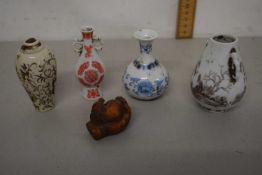 Small box containing a quantity of small porcelain vases including a sepia painted example and