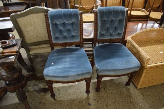 A pair of late Victorian blue upholstered chairs