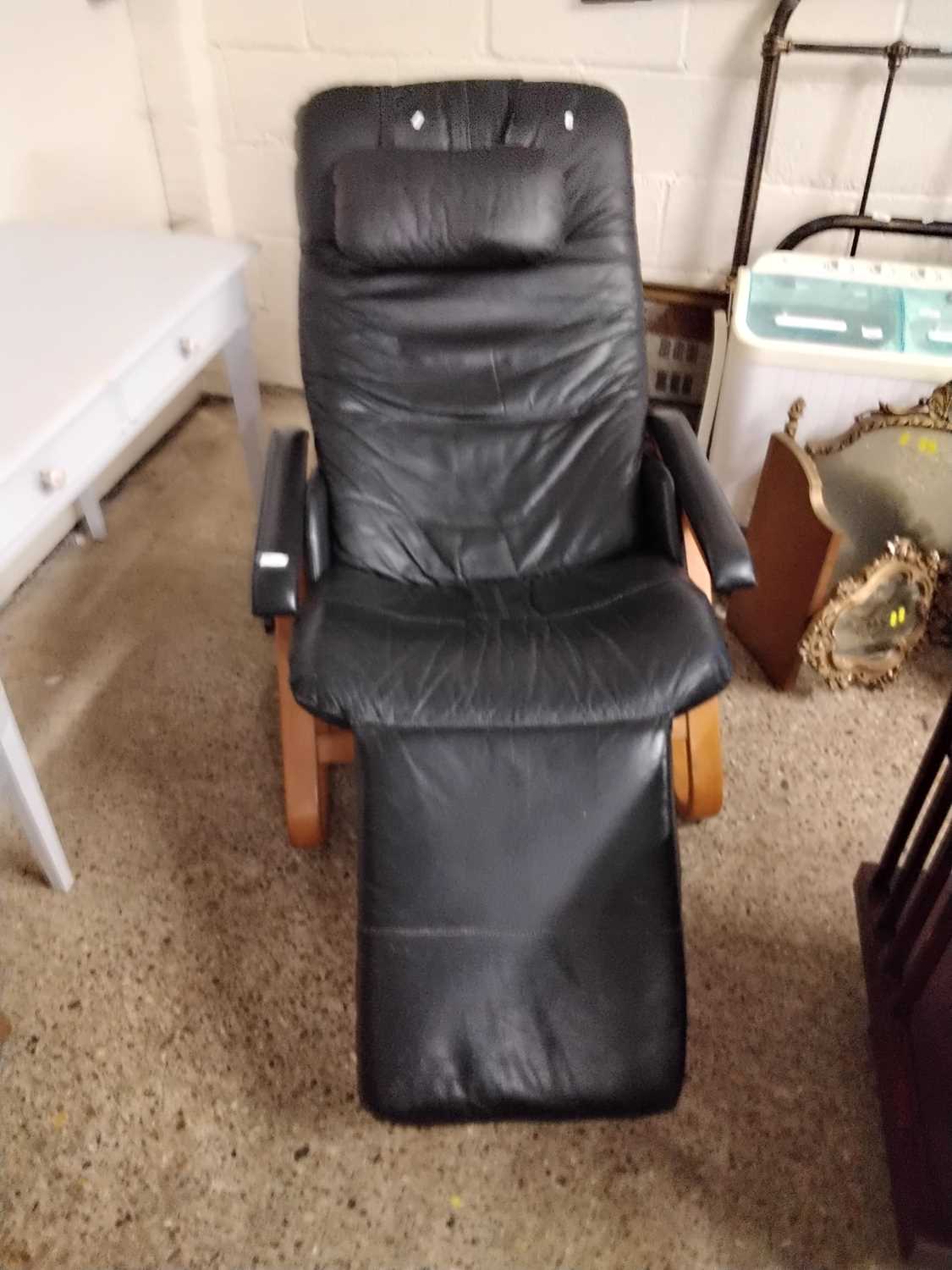 Retro mid century black leather reclining armchair