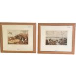 A pair of watercolours of hunting scenes. Unsigned, in glazed wooden frames. Each 19cm x 27cm.