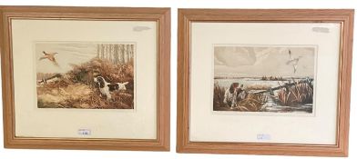 A pair of watercolours of hunting scenes. Unsigned, in glazed wooden frames. Each 19cm x 27cm.