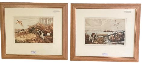 A pair of watercolours of hunting scenes. Unsigned, in glazed wooden frames. Each 19cm x 27cm.