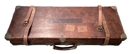 Leather gun case, bearing label to the inside Stephen Grant & Josepth Lang Ltd, with general wear