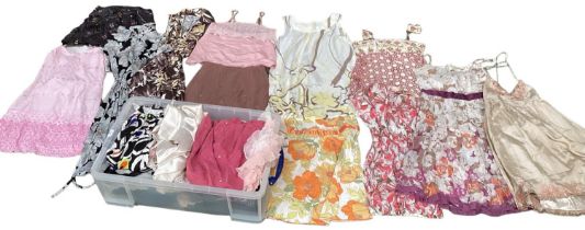 Large quantity of various clothes - tops and sun-dresses, various sizes, some as new, some worn