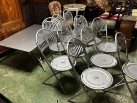 A set of 10 contemporary grey folding chairs and matching rectangular table