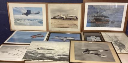 A collection of 10 Aviation and Nautical photographs and prints (8 aviation, 2 nautical) including