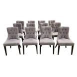 A set of good 12 bespoke made contemporary dining chairs, upholstered and button backed in a quality