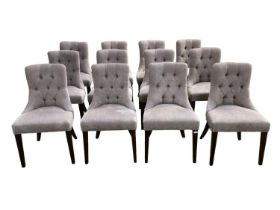 A set of good 12 bespoke made contemporary dining chairs, upholstered and button backed in a quality