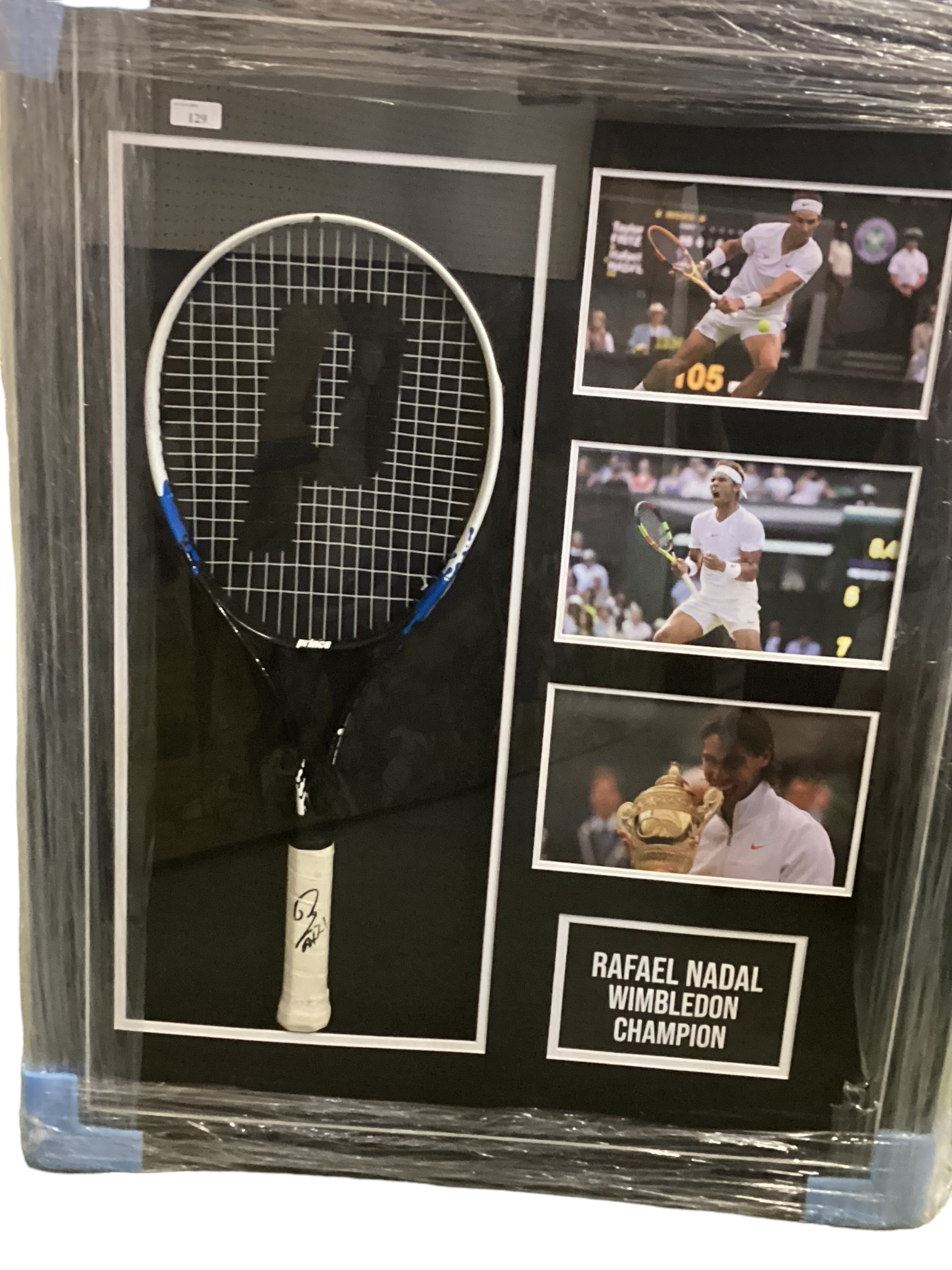 A framed and glazed COMMEMORATIVE TENNIS: Rafael Nadal Wimbledon Champion, with a signed Prince - Image 3 of 9