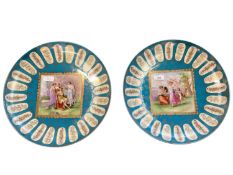 A pair of 19th Century style Vienna Porcelain chargers. Central square panel with gilt surround