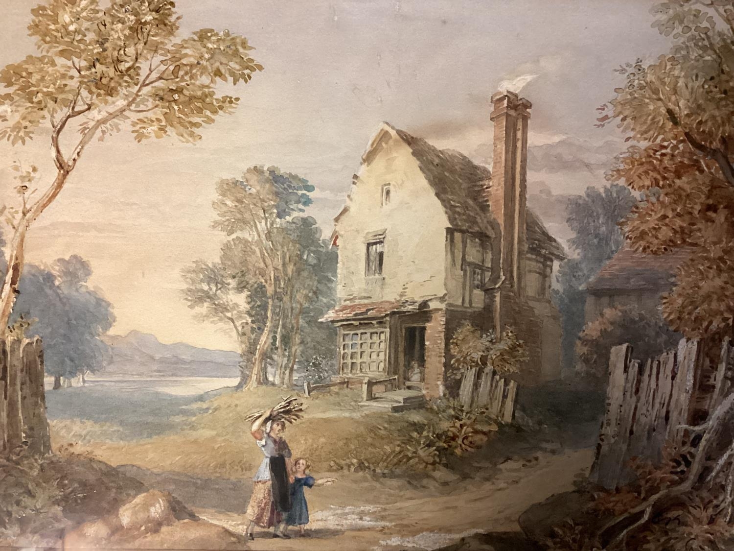 A 19th century style watercolour of a rural scene with cottage. In a gilt glazed frame. 26cm x 36cm. - Image 2 of 5