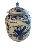Chinese blue and white ginger jar, 6 character qing mark in under glazed blue to base in double blue