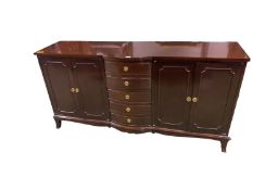 Dark mahogany bow front chest of 5 long graduated drawers, 99cm W x 55cmD x 107cm H, some general