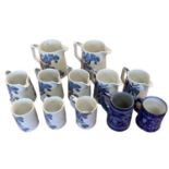 A set of Staffordshire blue and white graduated jugs together and other items.