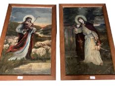 TH Leitch, (20th Century British School). A pair of religious themed oil paintings, in oak glazed
