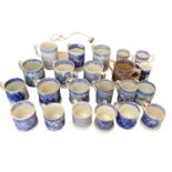 A large collection of blue and white cider mugs, late 18th century to early 20th century, various