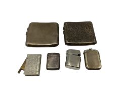 A collection of sterling silver vestas and cigarette cases together with two white metal examples.