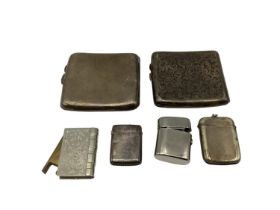 A collection of sterling silver vestas and cigarette cases together with two white metal examples.