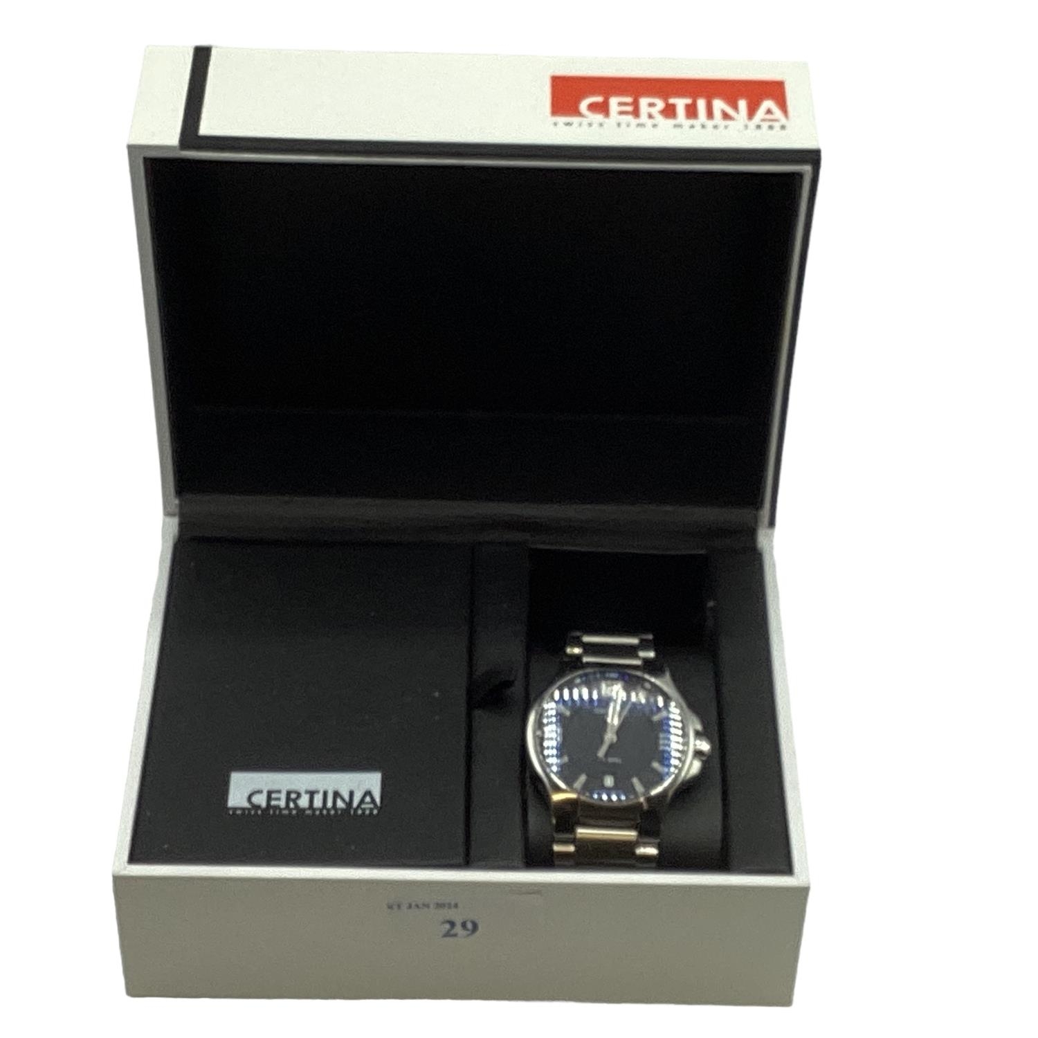 A Certina DS Spel automatic wristwatch. Stainless steel case with black 34mm face with Arabic and - Image 2 of 8