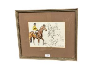 A PETER BIEGEL pencil sketch and watercolour of racehorse "Arkle", signed in pencil and titled in
