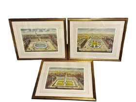 A set of three gilt framed and glazed pictures depicting the 1700's city and gardens drawings of "