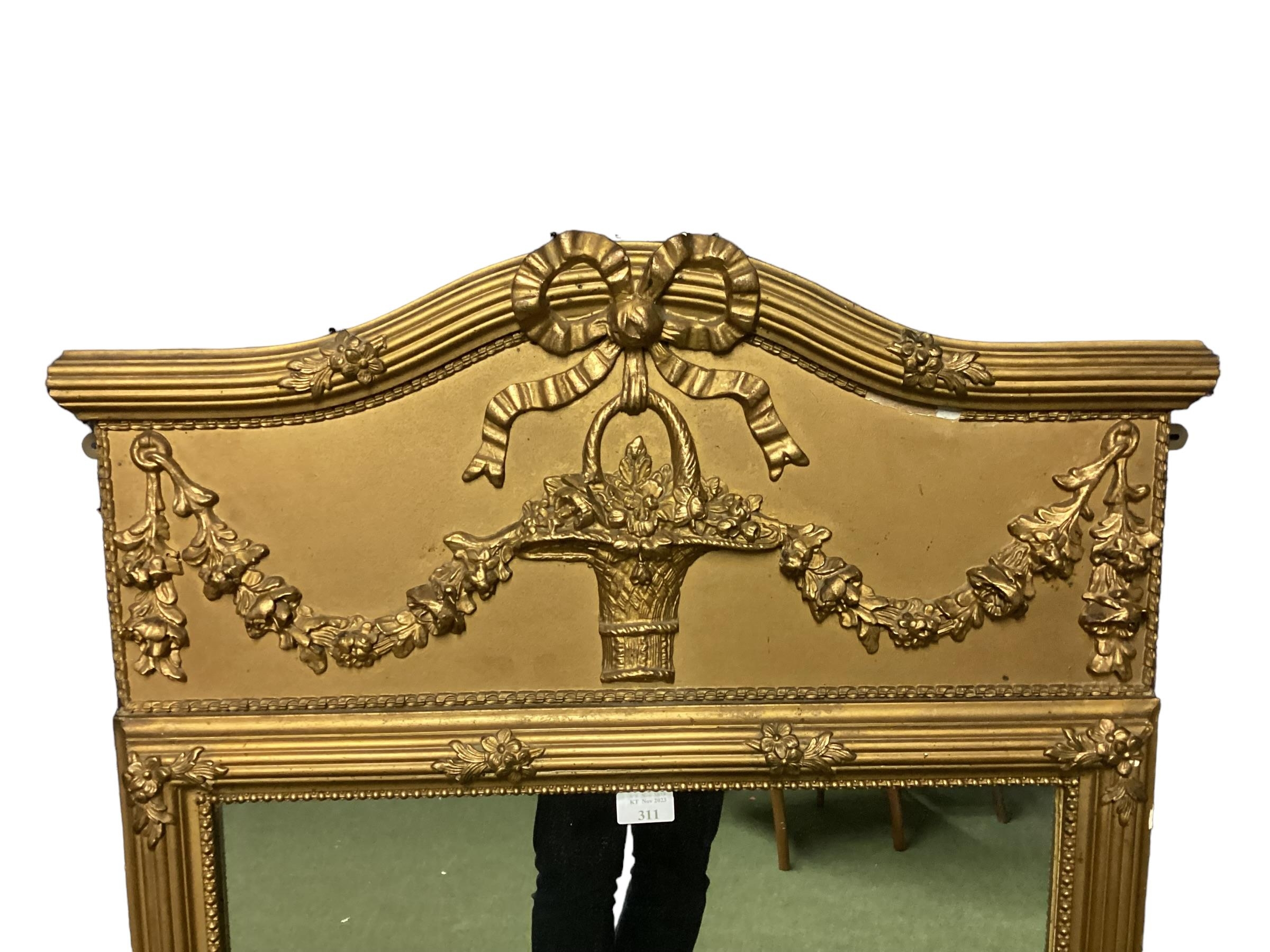 A gilt framed rectangular hanging wall mirror, with pediment to top, overall 120cm High x 64cm wide, - Image 2 of 4