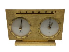 A Jaeger gilt metal bedside barometer clock/thermometer (The Weather Station)