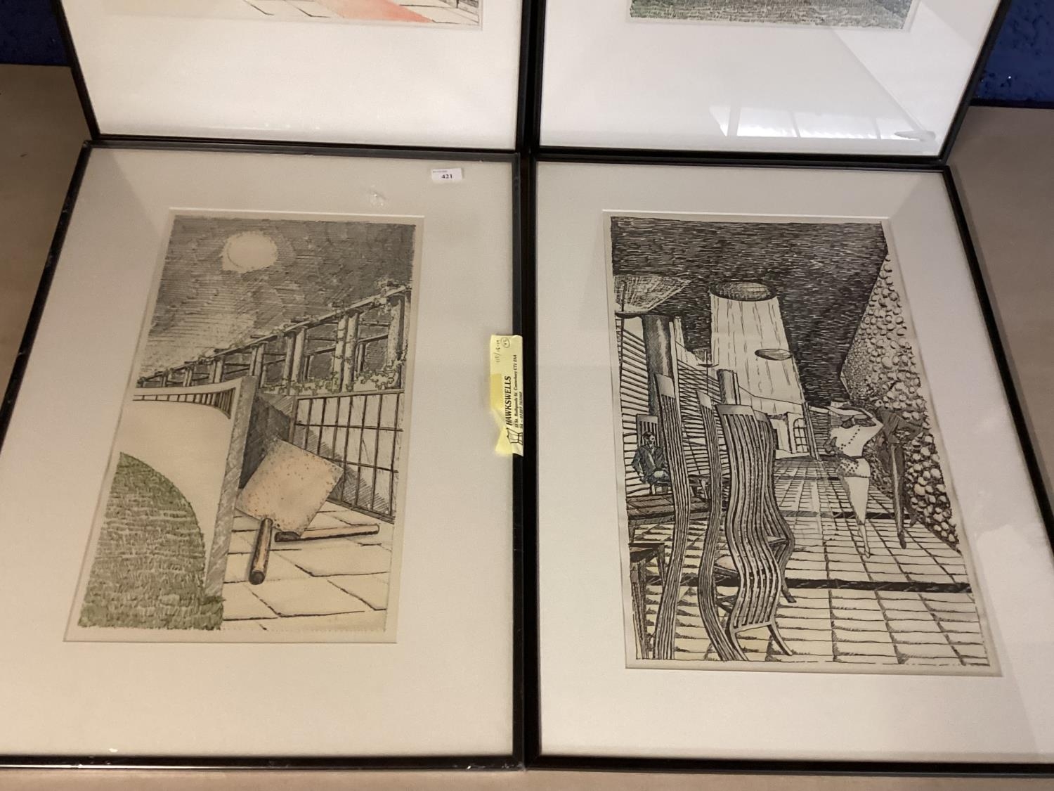 Four woodcut style prints in matching glazed ebonized frames 50 cmx 28 cm - Image 2 of 3