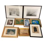 Collection of decorative framed prints, to include winter scenes etc