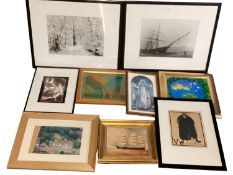 Collection of decorative framed prints, to include winter scenes etc