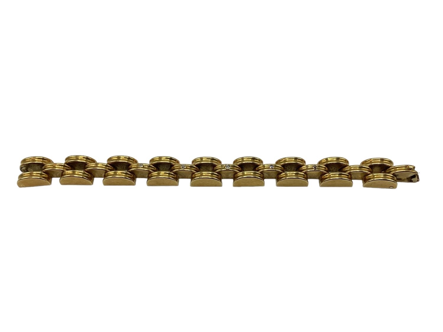 An unmarked yellow metal(tests 24ct approx) and diamond bracelet. Half moon links set with five - Image 4 of 6