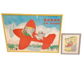 Two "Babar" papa, Jean/Cecile Brunhoff prints in glazed frames. Largest. 59cm x 78cm.