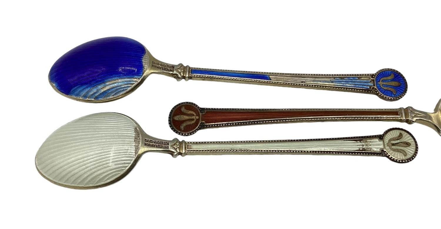 Set of 8 enamelled silver teaspoons, stamped David Anderson, Norway, Sterling. Some wear to enamel - Image 3 of 3