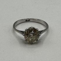 A platinum and single stone diamond ring. Old brilliant cut diamond. 2.25ct in an 8 claw setting,