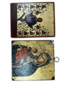 Two religious panels, 33 x 26 ; 31 x 29cm , one with Certificate label to verso, some minor wear,