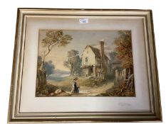 A 19th century style watercolour of a rural scene with cottage. In a gilt glazed frame. 26cm x 36cm.