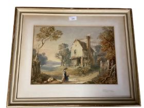 A 19th century style watercolour of a rural scene with cottage. In a gilt glazed frame. 26cm x 36cm.