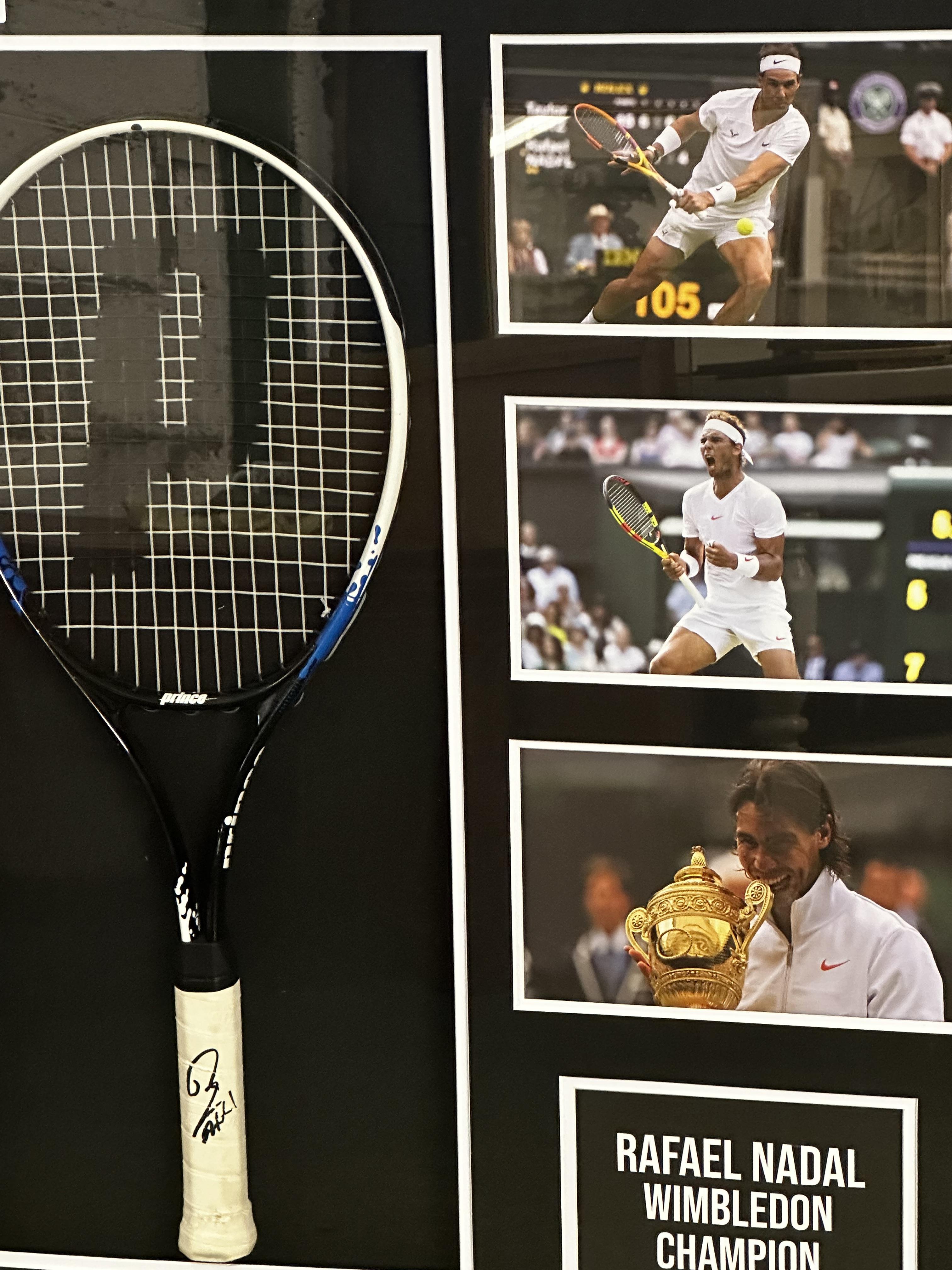 A framed and glazed COMMEMORATIVE TENNIS: Rafael Nadal Wimbledon Champion, with a signed Prince - Image 4 of 9