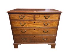 Mahogany and line inlaid chest of 2 short 3 long graduated drawers, 97cmW x 50cmD x 82cmH, some