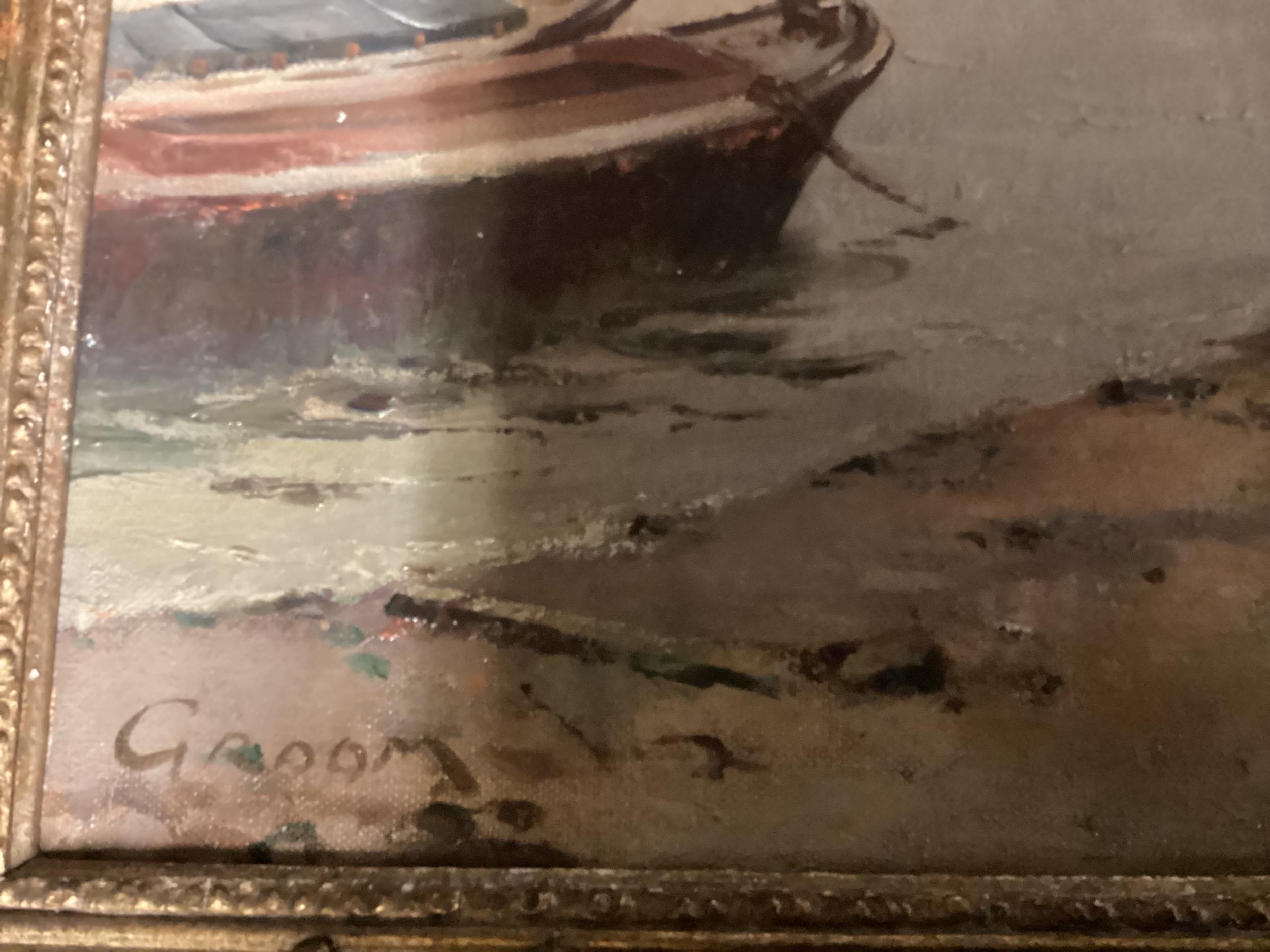 After William Shayer, a gilt framed picture of a C19th Harvest Scene; a Watercolour titled Mousehole - Image 3 of 12