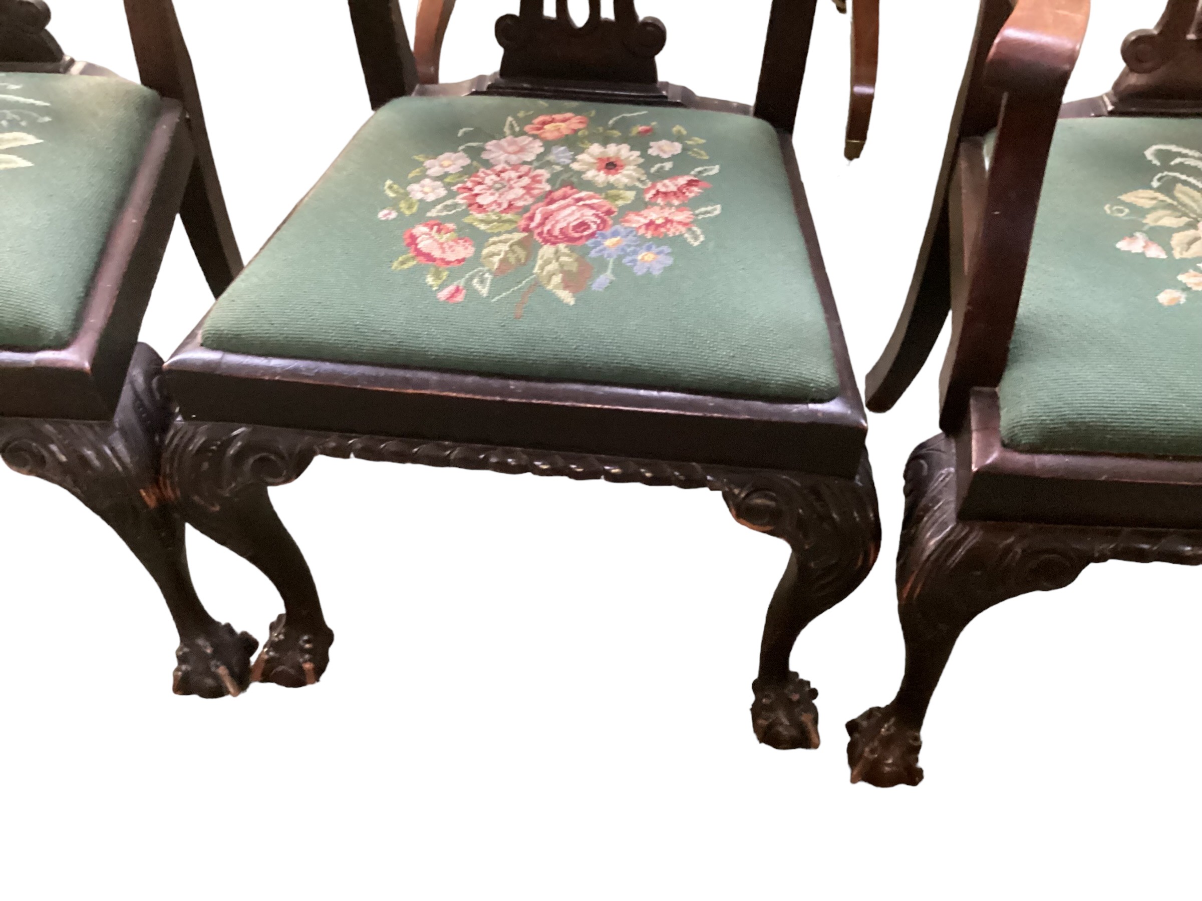 Set of 8 Chippendale style dining chairs with drop in upholstered seats, inc 2 carvers 107 cm H x 63 - Image 2 of 3