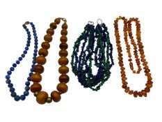 A Honey Amber large beads necklace (later clasp) and a collection of hardstone jewellery, to