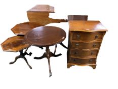 Four modern reproduction tablers, two circular, two octagonal, all on pedestal bases, largest is