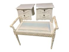 Pair of modern, white, two drawer bedside tables with shelf to base, 40cm W x 34cmD x 75cmH, some