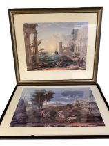 Two modern framed and glazed prints of classical scenes after Poussin and Claude