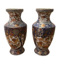 Pair of Vases in the Imari palette, some minor wear to gilding, 38cm H