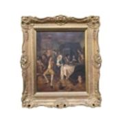 Oil on canvas, Tavern scene, indistinctly signed lower right in an unglazed gilt frame