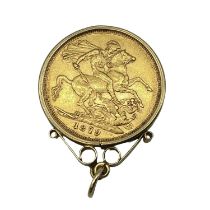 1879 Victorian half sovereign Melbourne mint with 9ct gold bezel pendant setting 3.6 g